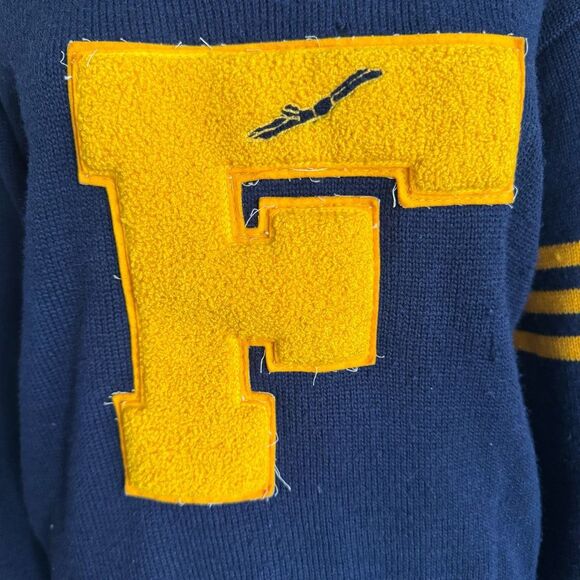 Vintage 100% Virgin Wool V-Neck Varsity Swim Mid-Century Sweater Made In Detroit - Picture 4 of 7